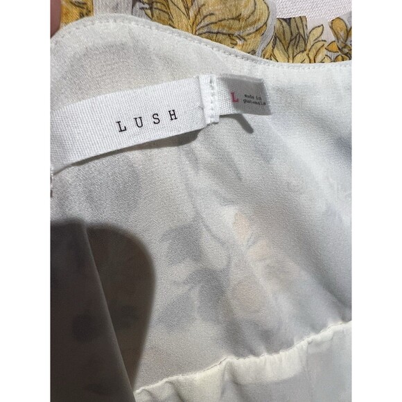 LUSH Ruffle Floral‎ Yellow Mini Dress Short Sleeve 100% Rayon Women L EUC Pretty - Picture 3 of 4